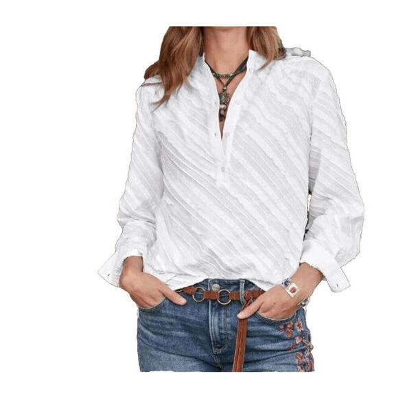 Sundance Snow Cloud Women Popover Top Blouse Shirt White Textured - Picture 1 of 5